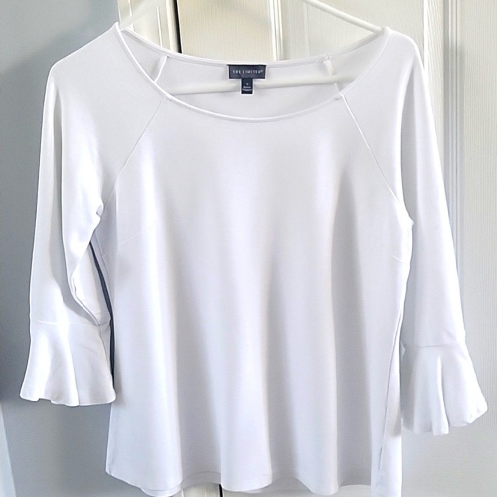 The Limited White Bell Sleeve Top Small Stretch Knit Blouse Classic Career